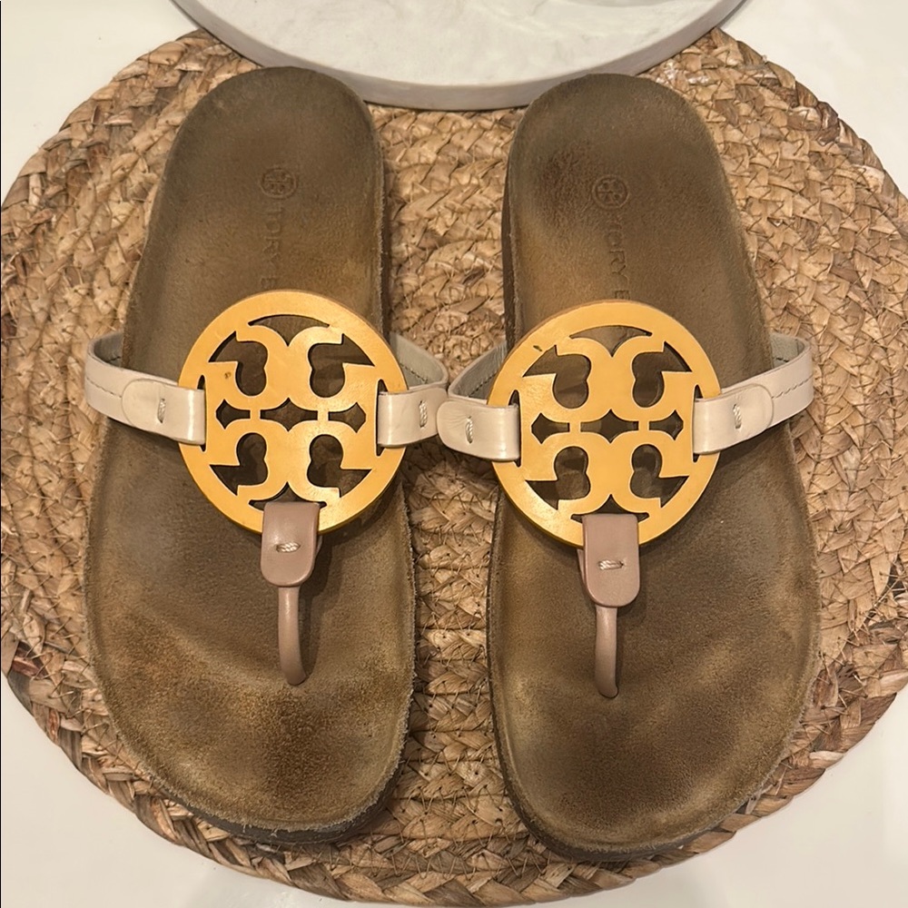Tory Burch Miller Cloud Thong Sandals Golden, Dusty Rose, and Tan Sandals